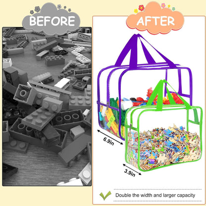 6 Colors Large Toy Storage Bags with Labels, Reusable Clear PVC Board Game Storage, Travel