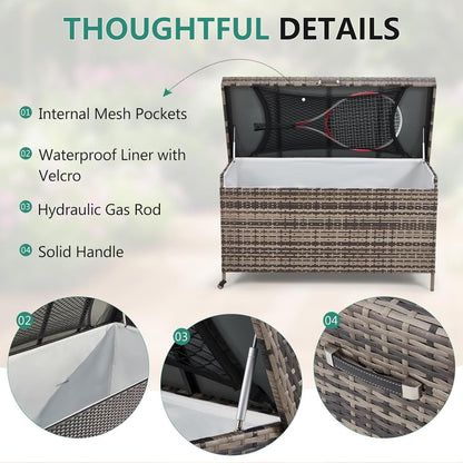HOMREST Large Deck Box, Outdoor Wicker Storage Container with 240 Gallon, Patio Rattan Furniture