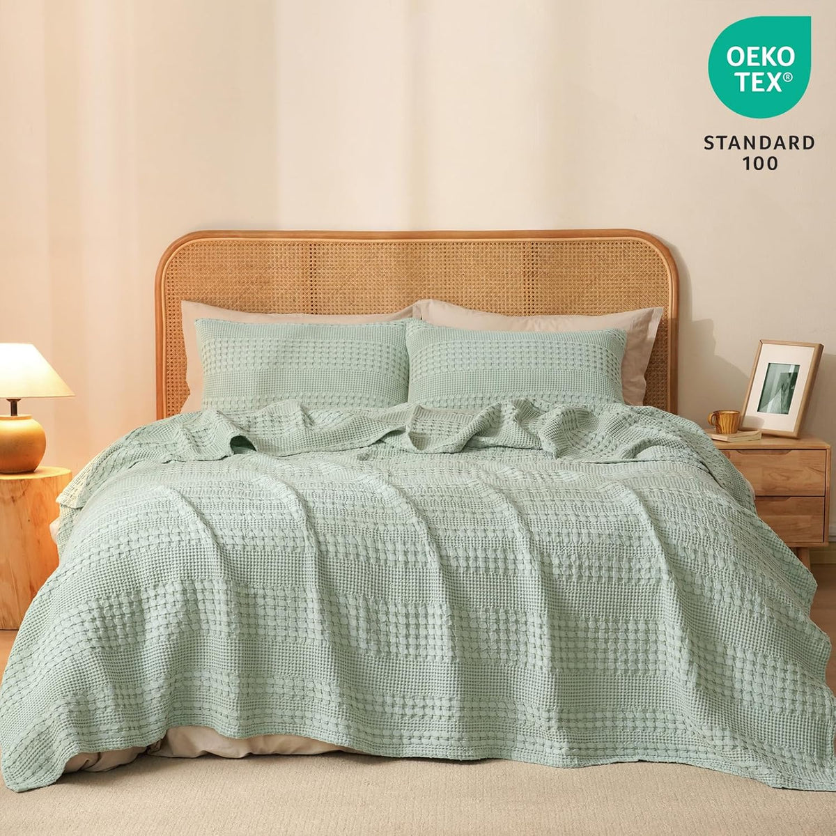 PHF 100% Cotton Waffle Weave Blanket Queen Size, Soft Lightweight Breathable Cozy Summer Blankets