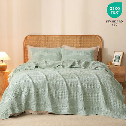 PHF 100% Cotton Waffle Weave Blanket King Size, Soft Lightweight Breathable Cozy Summer Blankets