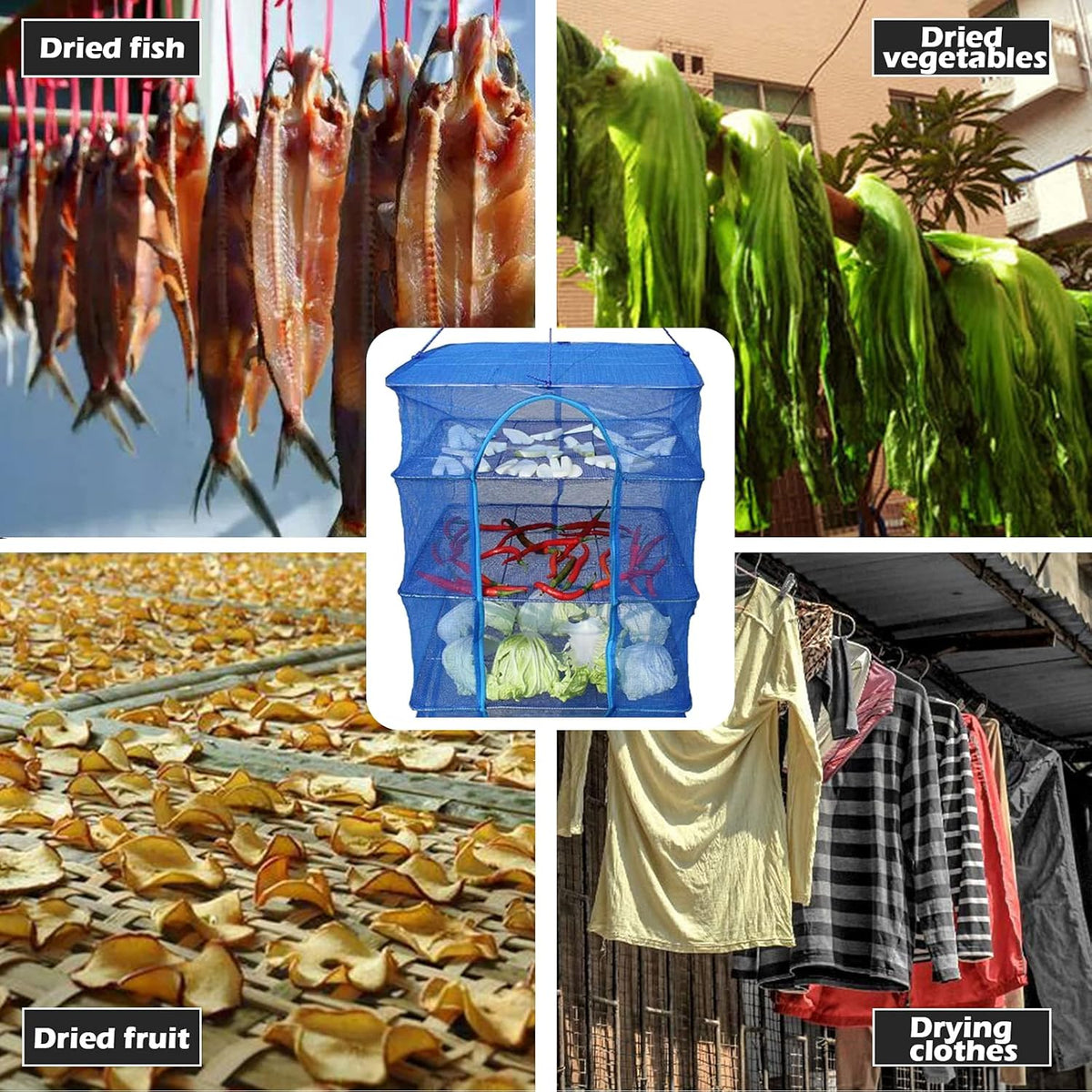 Drying Rack 4 Layers Folding Mesh, Foldable Nylon Netting, Hanging Drying Net, for Shrimp, Fish