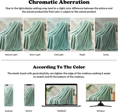 NEWCOSPLAY Super Soft King Blanket New Sage Green Premium Silky Flannel Fleece 3D Ribbed Jacquard