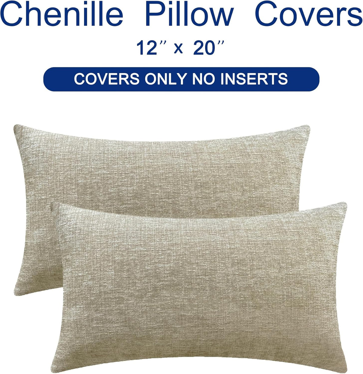 CaliTime Throw Pillow Covers Decorative 12 X 20 Inches Pack of 2 Cozy Chenille Cushion Case for