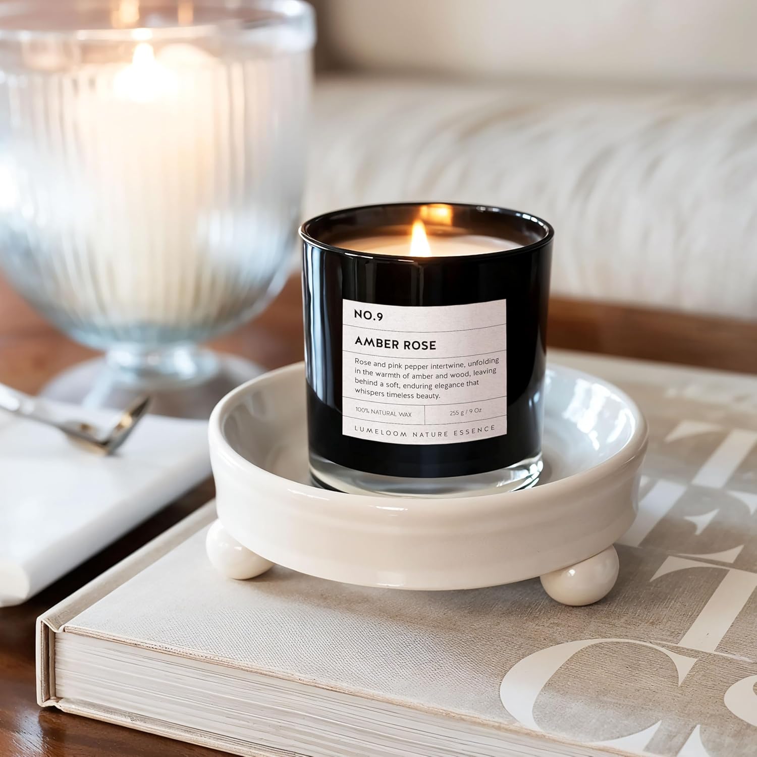 Amber & Rose Luxury Scented Candles, 9oz Soy Wax Candles for Home Scented, Rose, Wood, Amber Scent
