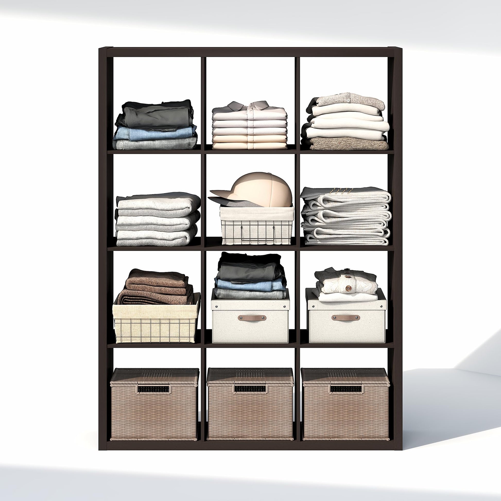 Furinno Cubic Extra Thick 12-Cube Closet Organizers and Storage, Dark Oak
