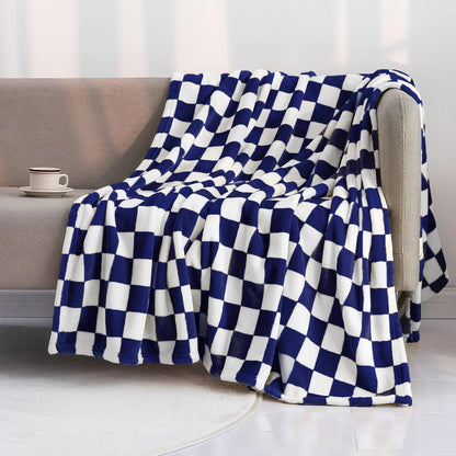 LOMAO Throw Blankets Flannel Blanket with Checkerboard Grid Pattern Soft Throw Blanket for Couch