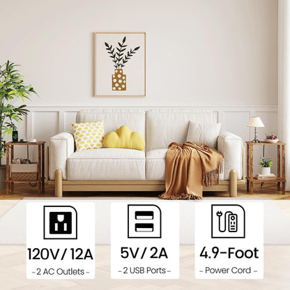 TUTOTAK End Table with Charging Station, Set of 2, Small Side Table with Outlets, Nightstand
