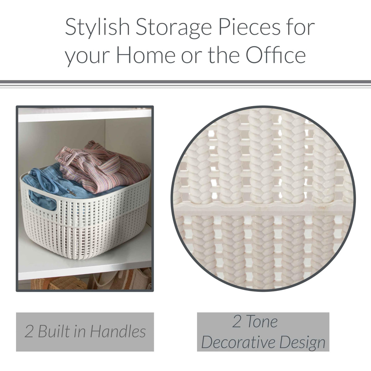 Simplify 2 Tone Sailor Knot Plastic Storage Tote | Decorative Basket | Closet Organization |