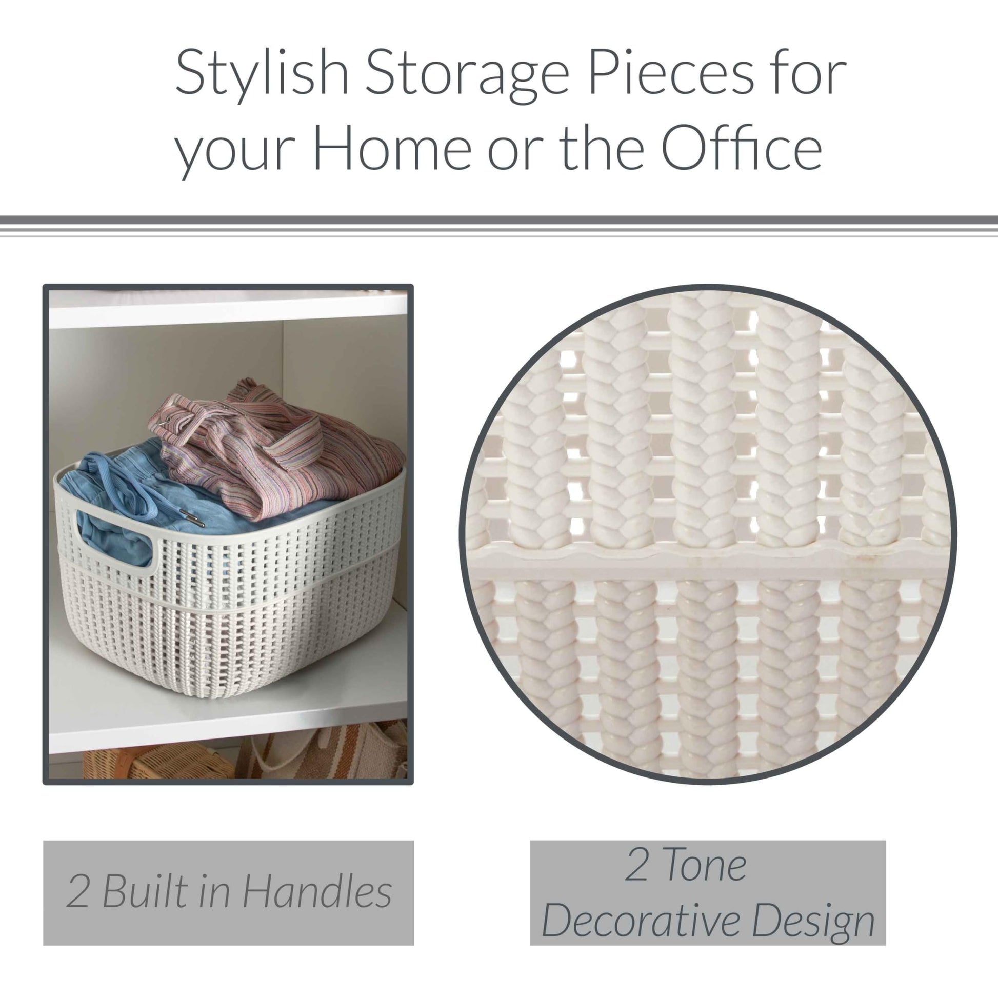 Simplify 2 Tone Sailor Knot Plastic Storage Tote | Decorative Basket | Closet Organization |