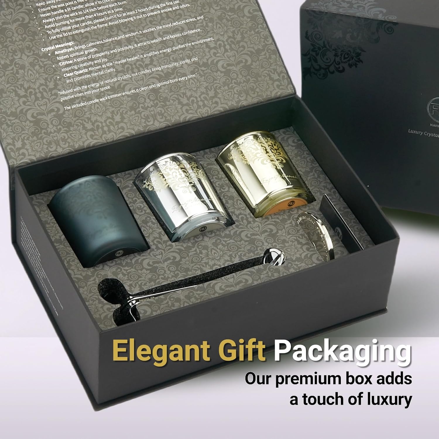 Luxury Scented Candles Gift Set ??3 Crystal Soy & Beeswax Aromatherapy Candle with Snuffer Lid &