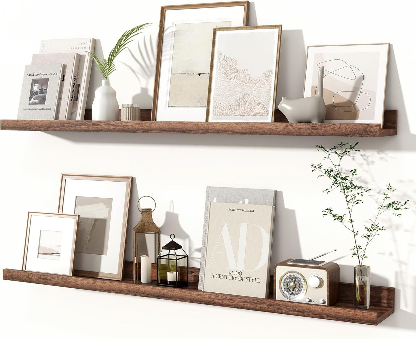 Fun Memories Picture Ledge Shelves Set of 2, 36 Inch Rustic Wall Mounted Floating Shelves with Lip