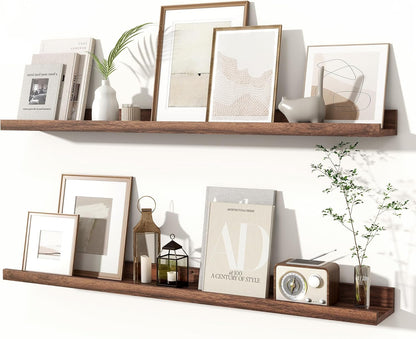 Fun Memories Picture Ledge Shelves Set of 2, 36 Inch Rustic Wall Mounted Floating Shelves with Lip