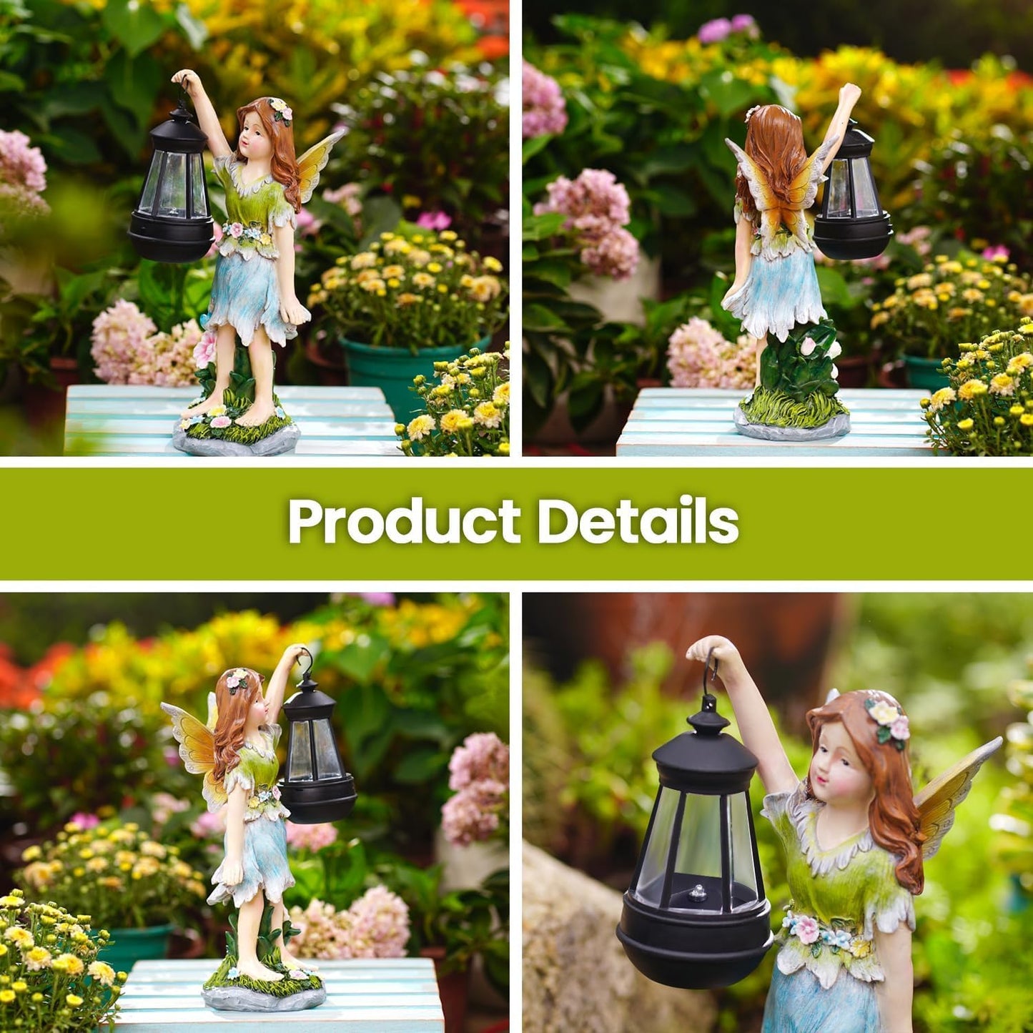 Fairy Garden Statue Solar Garden Fairy with Lantern Light Outdoor Decoration Waterproof Solar