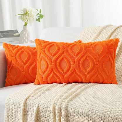 decorUhome Fall Throw Pillow Covers 12x20 Inch Set of 2, Soft Plush Decorative Faux Fur Orange