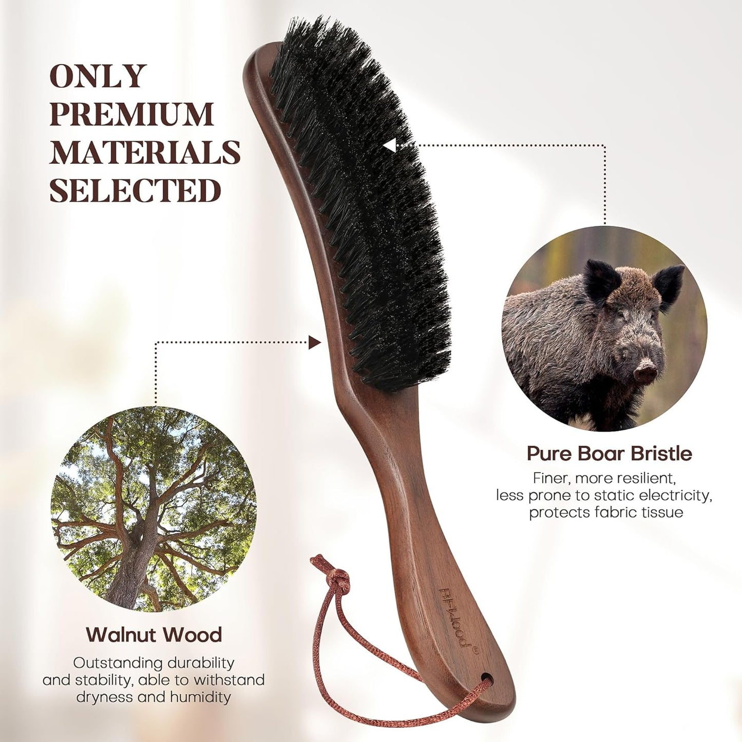 BFWood Clothes Brush - Boar Bristle Lint Brush for Suits, Cashmere, Wool, Velvet, Suede and Pet
