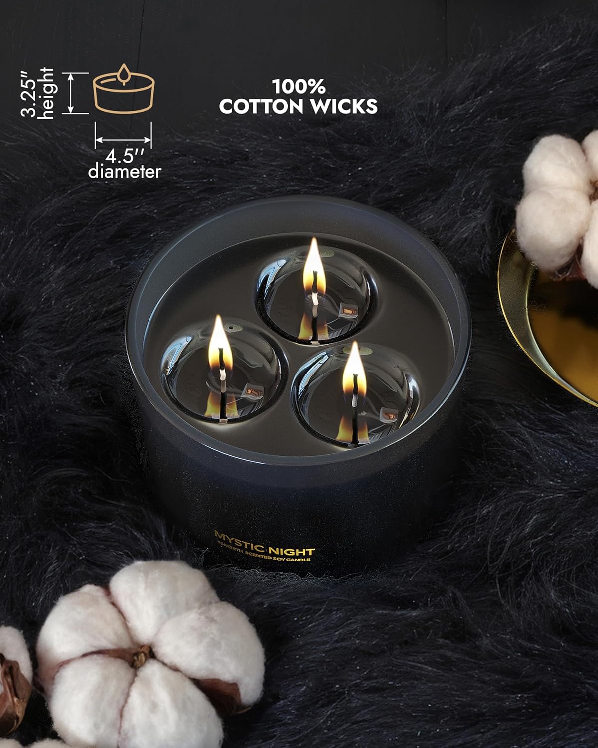 96NORTH Luxury Black Candle | Large 3-Wick Jar Candle | Up to 40 Hours Burning Time | 100% Natural