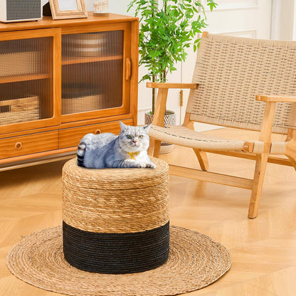 Wimarsbon 18'' Ottoman Pouf, Natural Braided Poof, Rustic Handweave Lounge Pouffe, Boho Footrest
