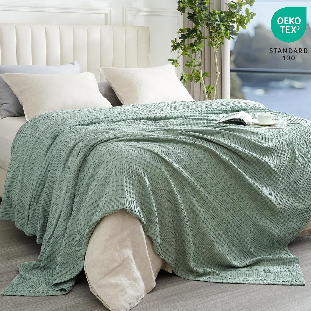 PHF Cooling Waffle Blanket Queen Size, Lightweight 60% Rayon Derived from Bamboo & 40% Cotton