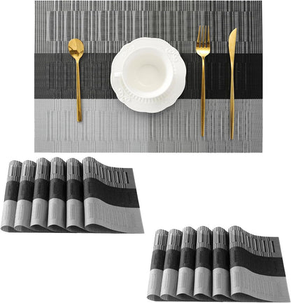 Leetaltree Grey with White Striped Placemats Set of 12 - Heat Resistant Non-Slip Place mats for