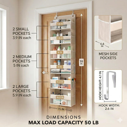 HOMELUX THEORY Over the Door Organizer, 6-Tier, 100D Fabric, Ivory 2pc