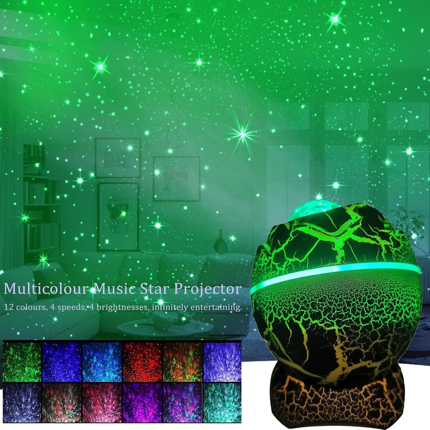 XQBX Dinosaur Egg Galaxy Projector Glow in The Dark Stars for Ceiling Room Decor Aesthetic led