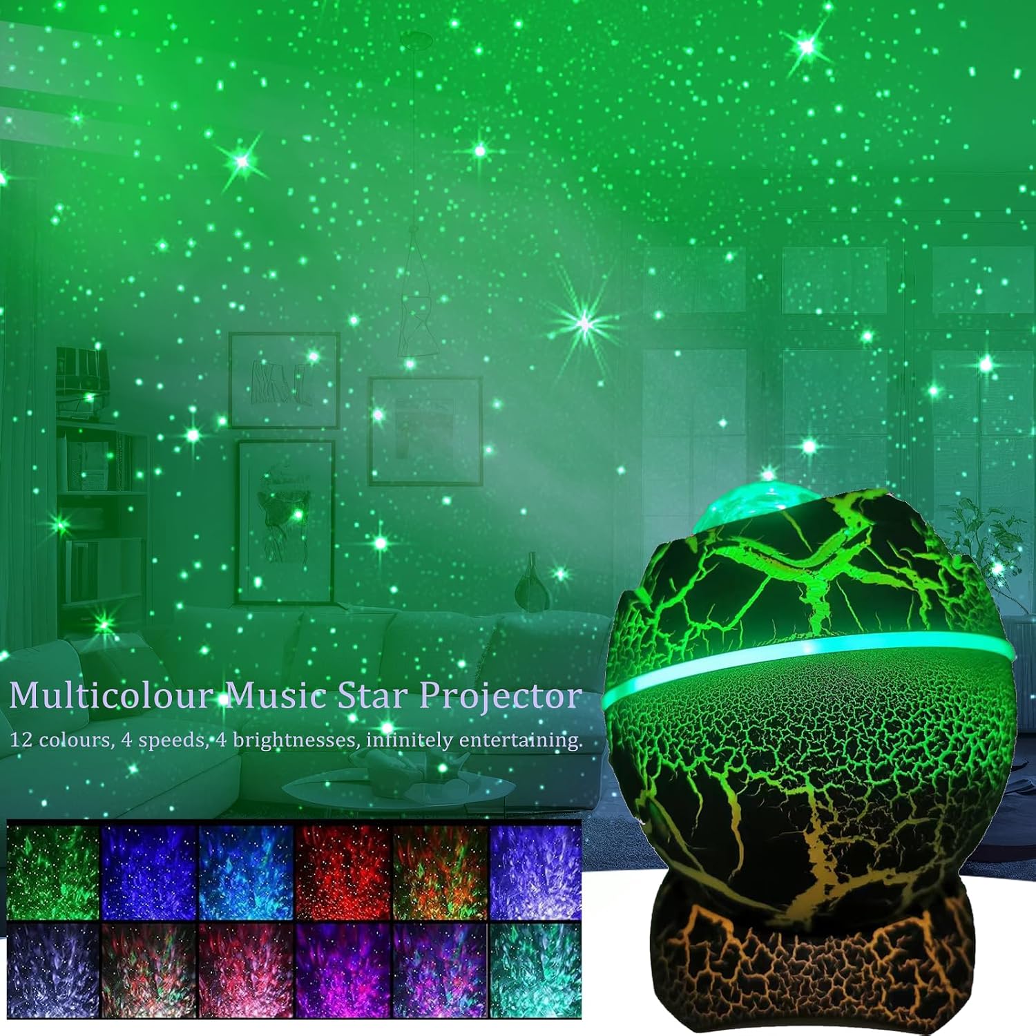 XQBX Dinosaur Egg Galaxy Projector Glow in The Dark Stars for Ceiling Room Decor Aesthetic led