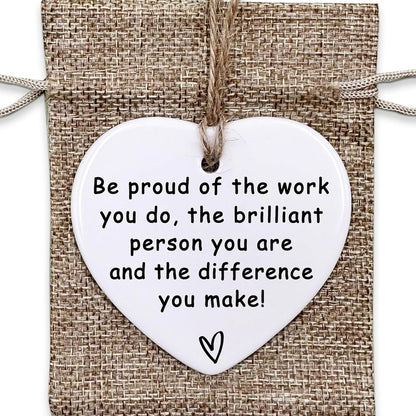 Thank You Ceramic Heart Ornament - Leaving, New Job, Coworker, Retirement Goodbye Farewell Gift