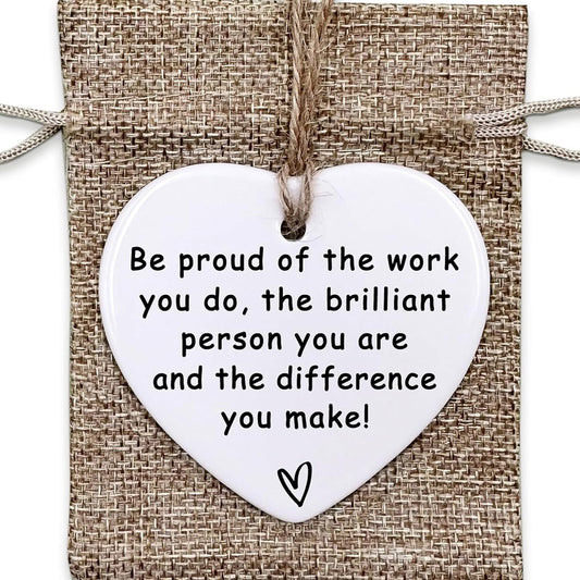 Thank You Ceramic Heart Ornament - Leaving, New Job, Coworker, Retirement Goodbye Farewell Gift