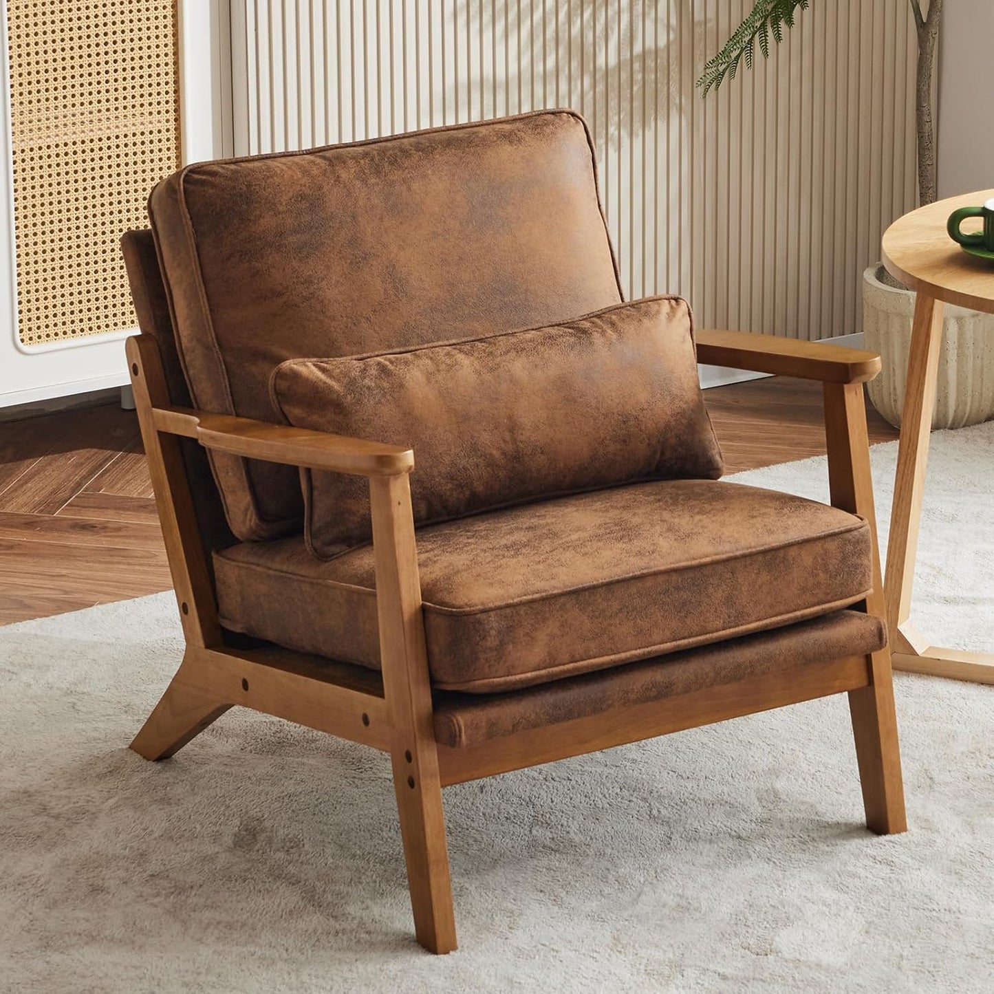 Karl home Accent Chair Wide Armrest Mid-Century Lounge Chair Bronzing Cloth Armchair with Lumbar