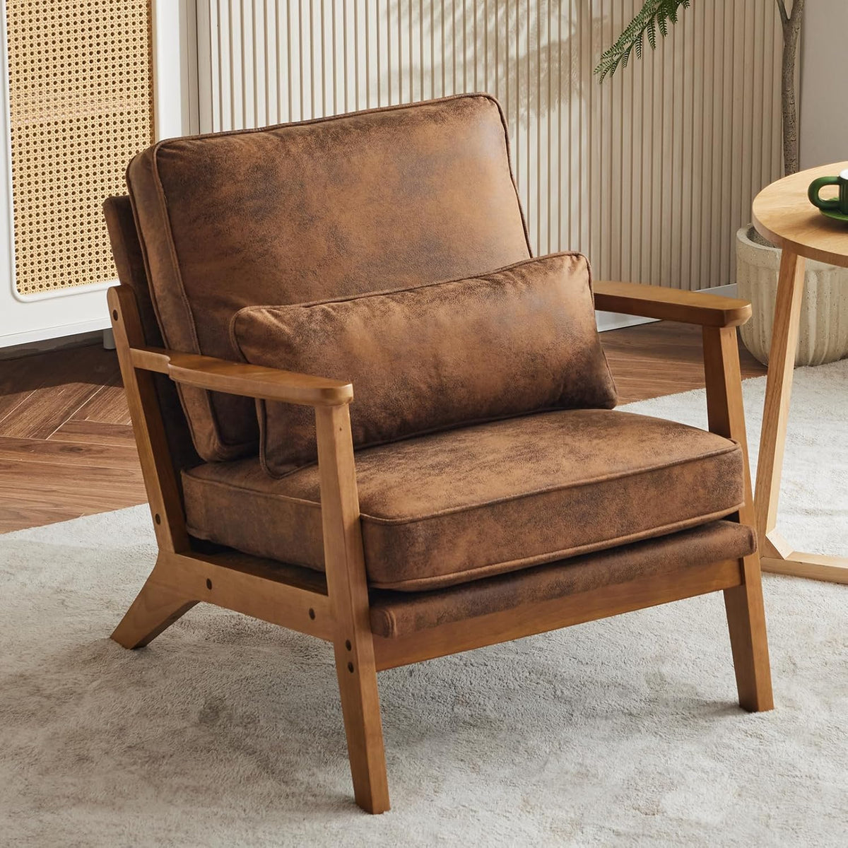 Karl home Accent Chair Wide Armrest Mid-Century Lounge Chair Bronzing Cloth Armchair with Lumbar
