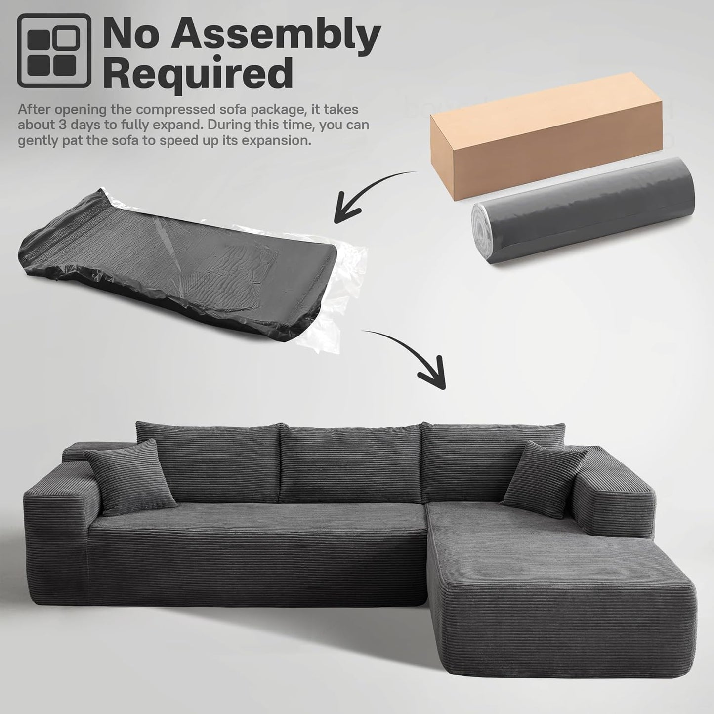104" Cloud Sectional Couches for Living Room,L Shaped Boneless Couch in A Box,Sleeper Sofa with