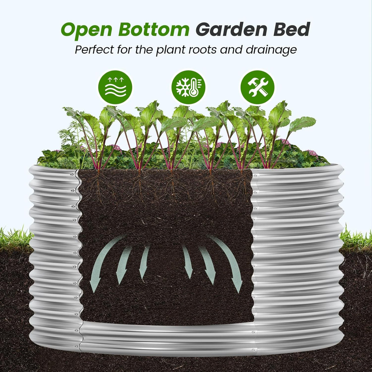 Land Guard 3×3×3ft Galvanized Raised Garden Bed Kit, Round Galvanized Planter Raised Garden Boxes