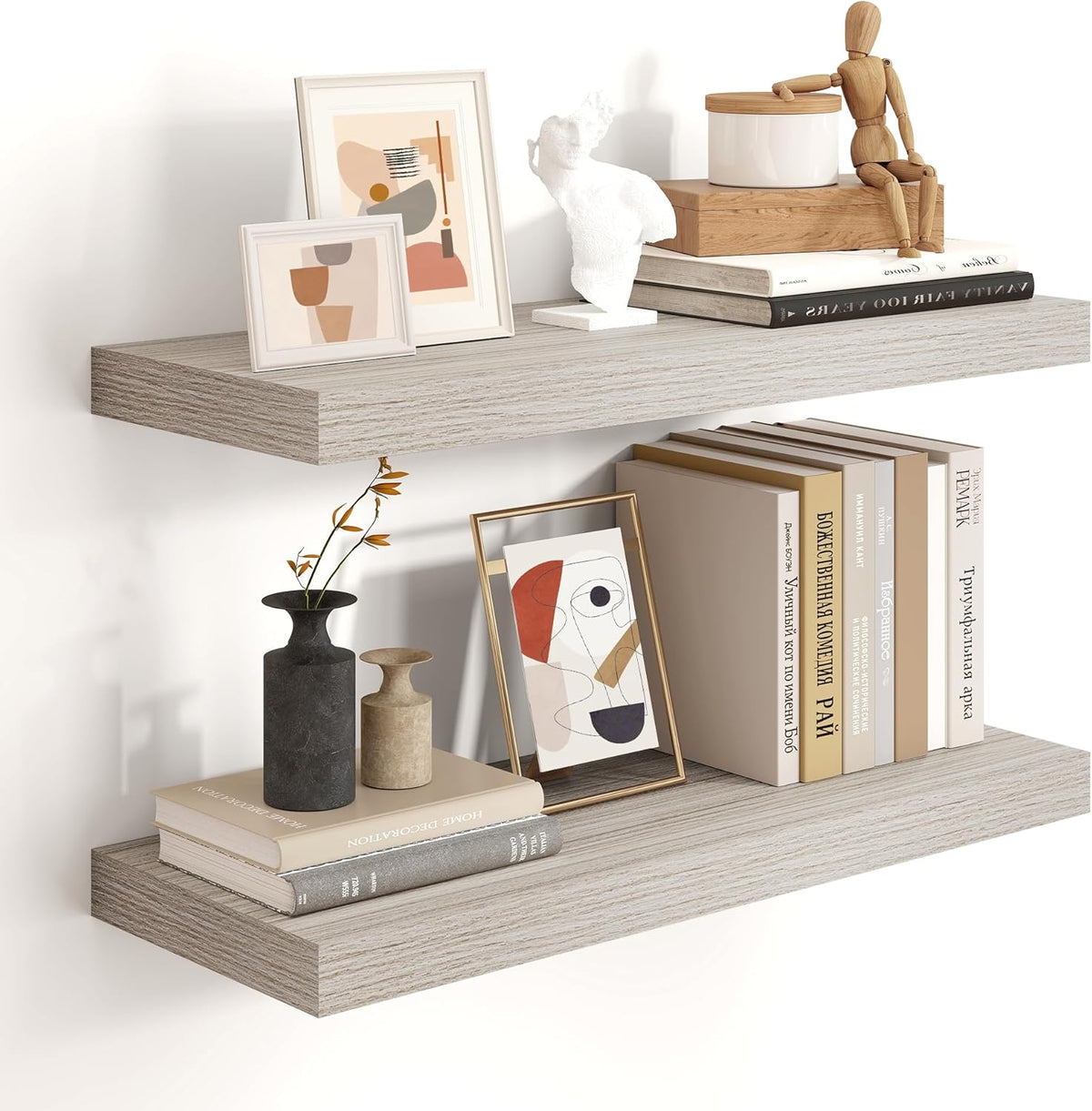 Heimlove 24 inch Floating Shelves for Wall,9.3 inch deep Grey Bathroom Over Toilet Shelf,Wall
