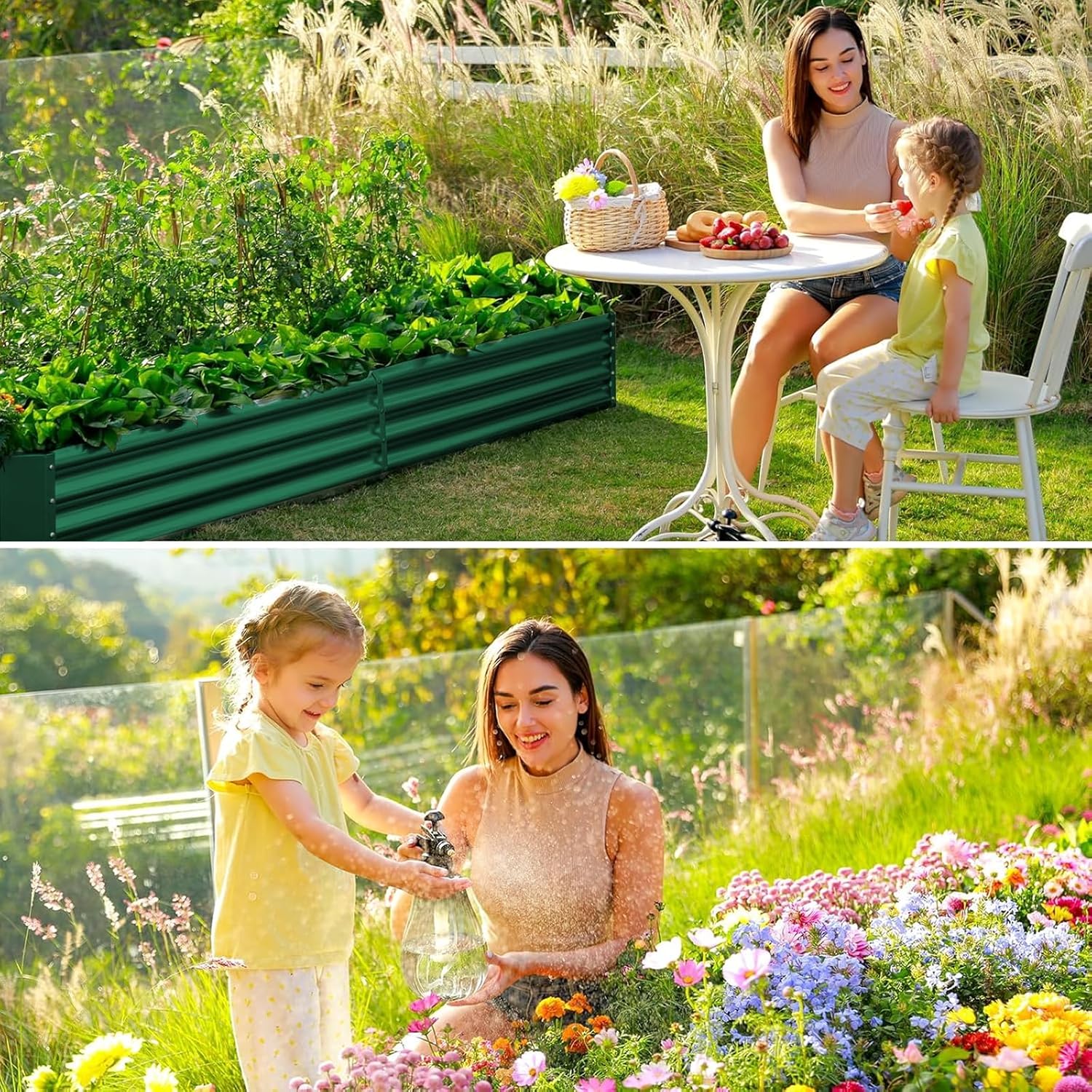 Land Guard 2 Pack 8×4×1ft Galvanized Metal Raised Garden Bed, Metal Planter Kit Box Outdoor for