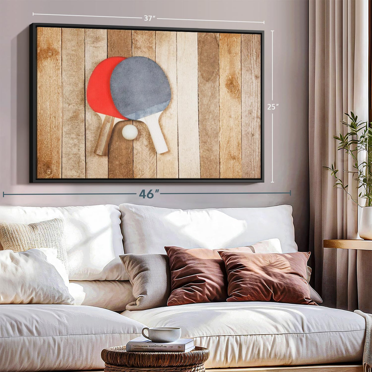 ElephantStock Ping Pong Wall Art - Horizontal Framed Canvas - 1-Piece Living Room Wall Decor