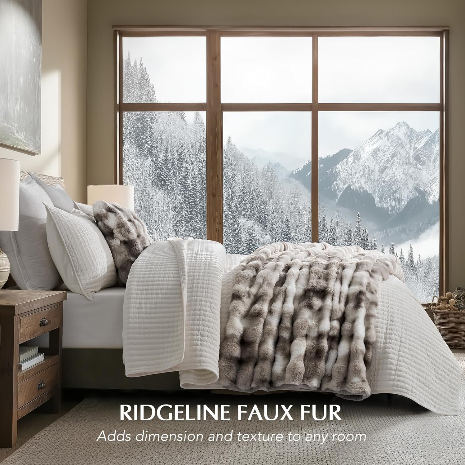 EVERGRACE Ultra Soft Luxury Fluffy Ridgeline Faux Rabbit Fur Throw Blanket, Thick Warm Bubble Throw