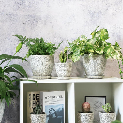 6 Inch Ceramic Planter Pots with Drainage Hole and Saucers for Indoor Plants, Garden Pots for