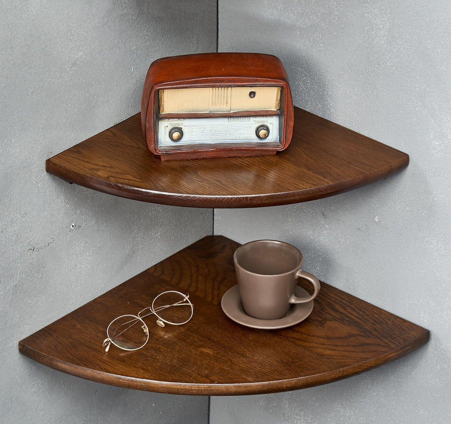 Corner Shelves, Floating Corner Shelf, Set of 2 16inch Solid Oak Wood Corner Wall Shelves, Round