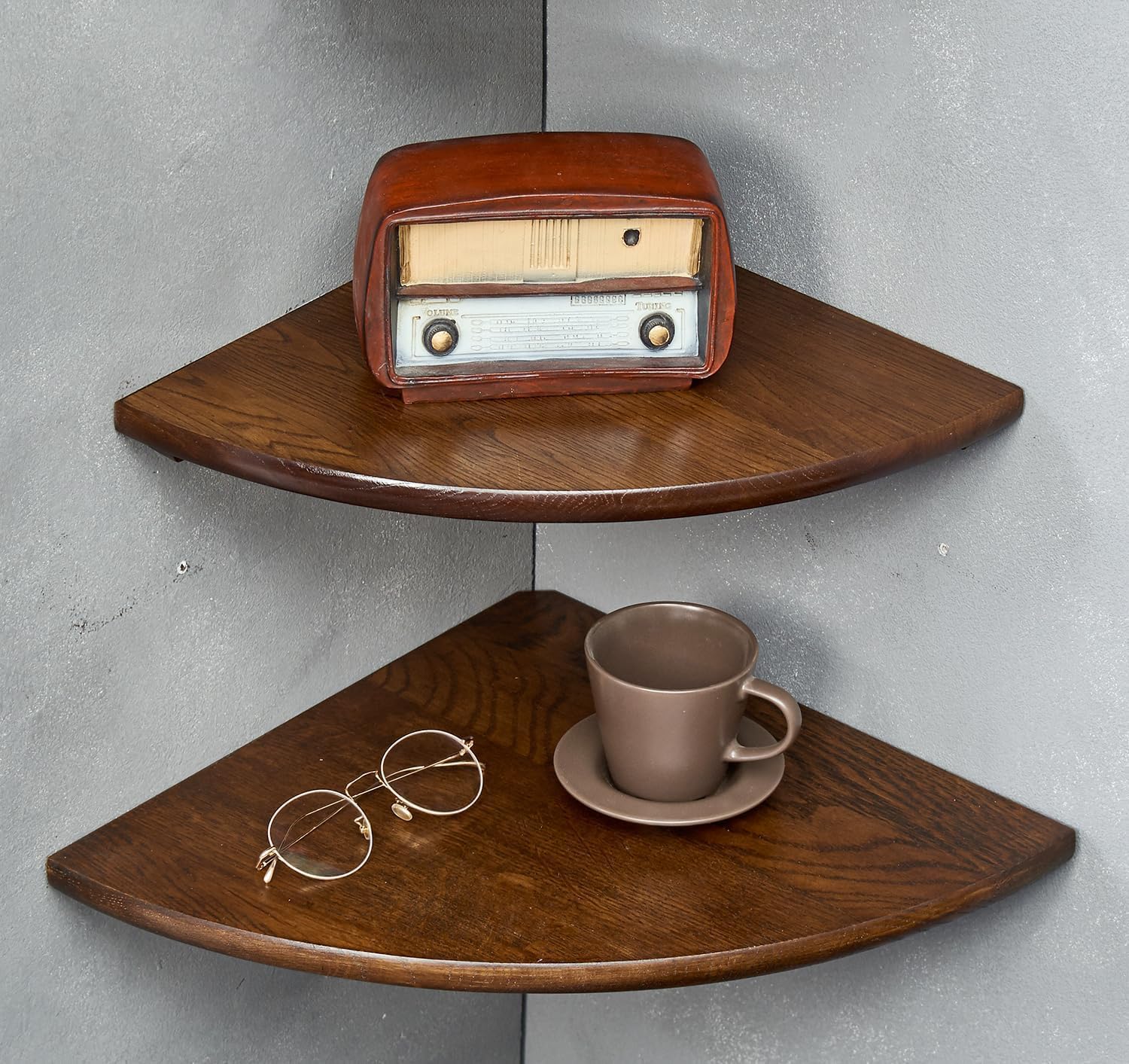 Corner Shelves, Floating Corner Shelf, Set of 2 16inch Solid Oak Wood Corner Wall Shelves, Round