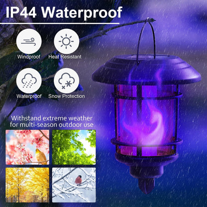 Dynaming Solar Purple Flame Wall Lanterns, Outdoor Halloween Hanging Lights, Flickering Flame LED