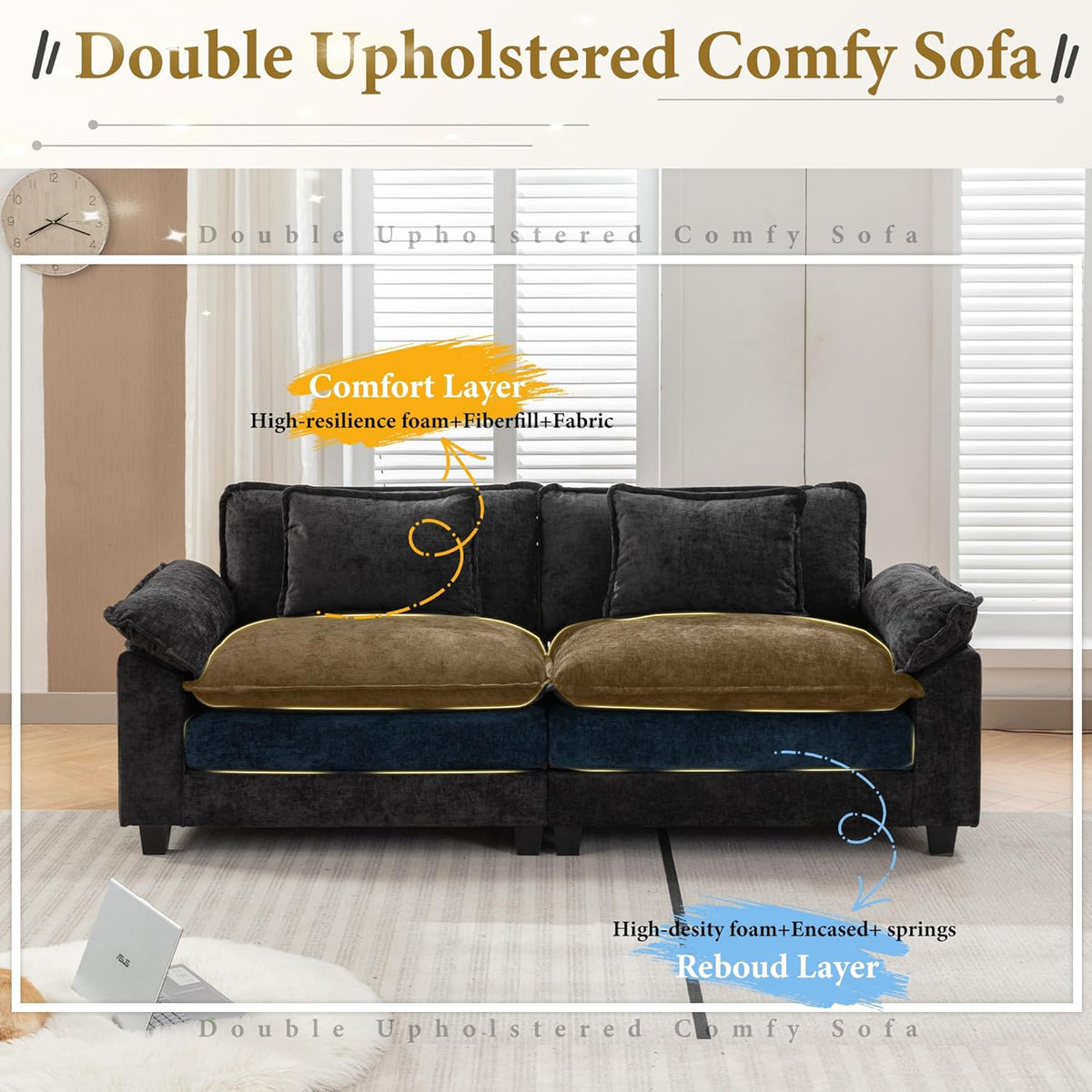 URRED Modular Sectional Sofa Comfy Cloud Couch, Modern Chenille Sofa Sleeper Deep Seat Couches with
