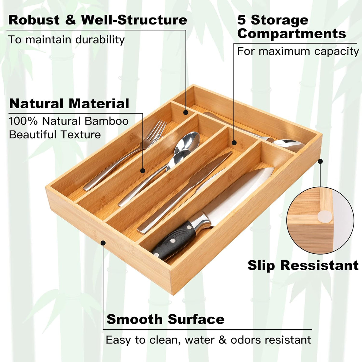 Silverware Organizer Kitchen Drawer Organizer Utensil Organizer Bamboo Silverware Holder Cutlery