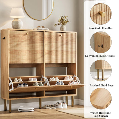 Nicetree Shoe Storage Cabinet for Entryway - Ultra Slim Shoe Cabinet with Tiered Fluted Design