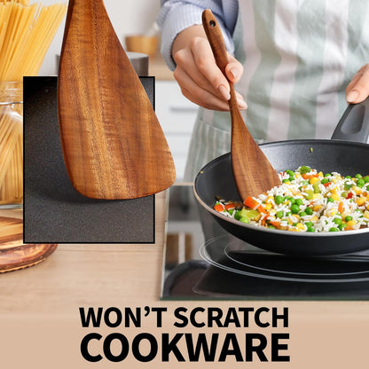 Zulay Kitchen 6-Piece Wooden Cooking Spoons Set – Heat-Resistant, Smooth Teak Utensils with Comfort