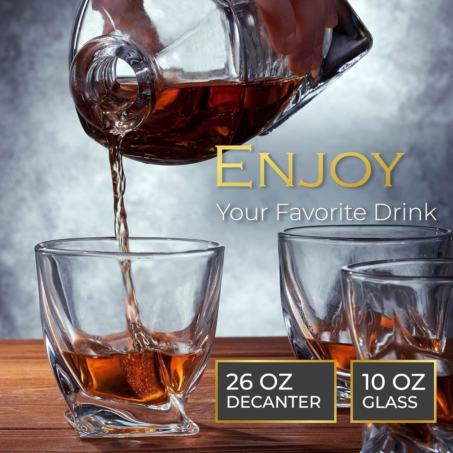 Whiskey Decanter Set for Men with 4 Drinking Glasses for Cognac, Bourbon, Rum, Scotch, Liquor