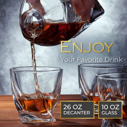 Whiskey Decanter Set for Men with 4 Drinking Glasses for Cognac, Bourbon, Rum, Scotch, Liquor