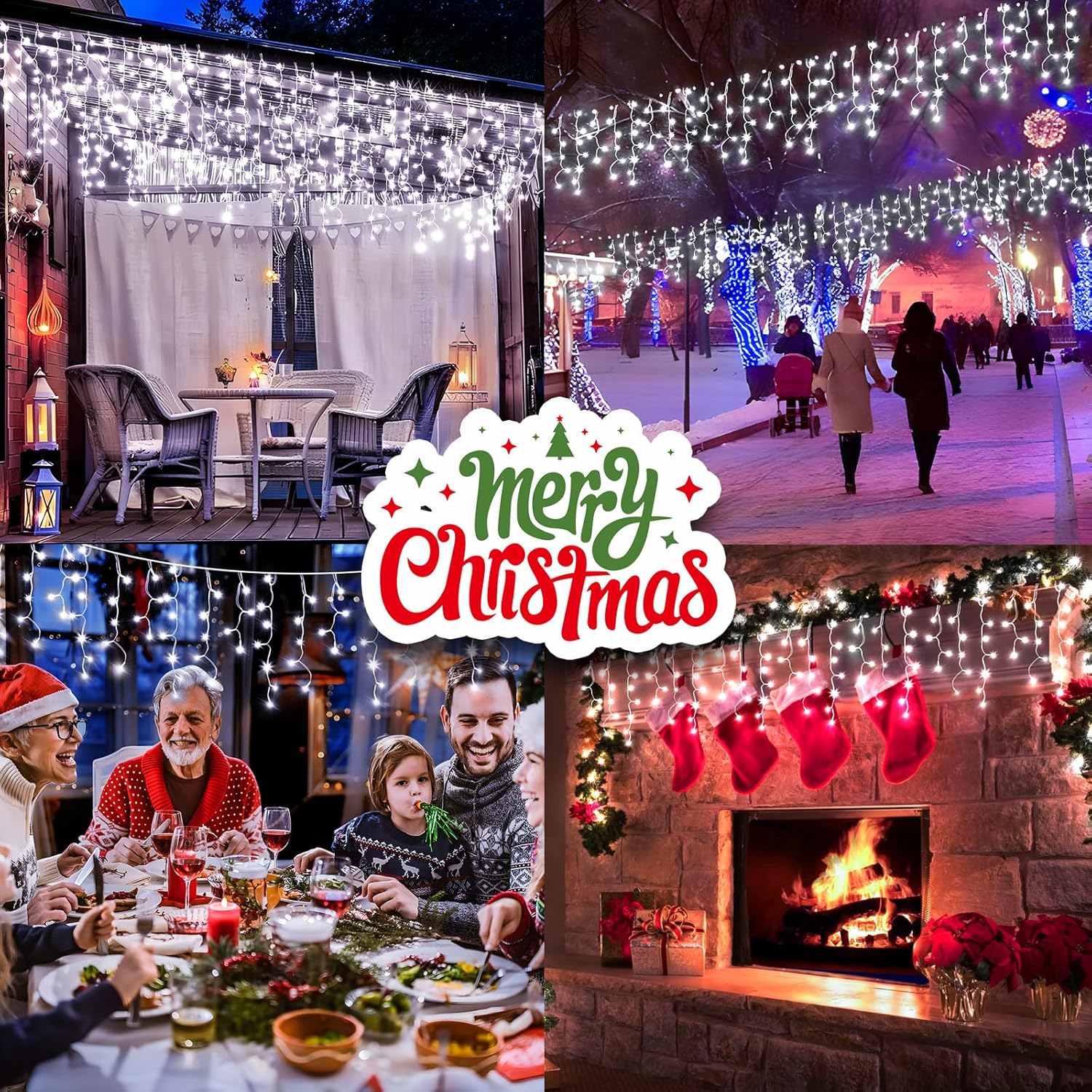 KNONEW Christmas Lights Outdoor Decorations 400 LED 33ft 8 Modes Curtain Fairy String Light with 75
