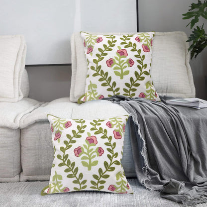 Alysheer Floral Embroidered Summer Decorative Throw Pillow Covers 18"x 18" Set of 2, Farmhouse