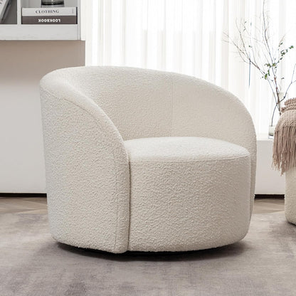 KINWELL 34" W Mid Century Modern Swivel Barrel Chair, Round Upholstered Boucle Swivel Accent