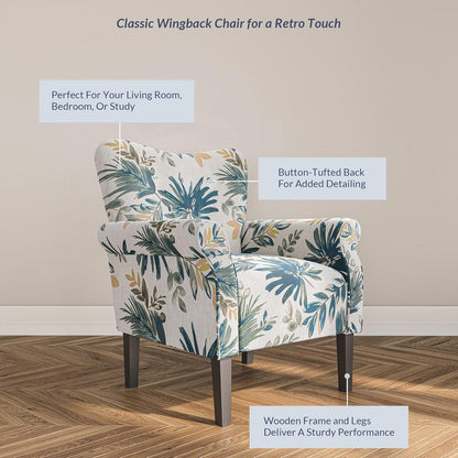BELLEZE Modern Accent Chair for Living Room, High Back Floral Armchair w/Wooden Legs, Upholstered